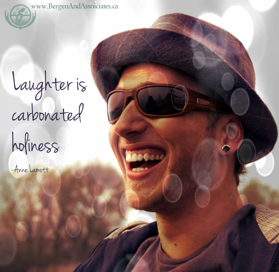 Poster from Bergen and Associates Counselling in Winnipeg that contains an Anne Lamott Quote that Laughter is carbonated holiness